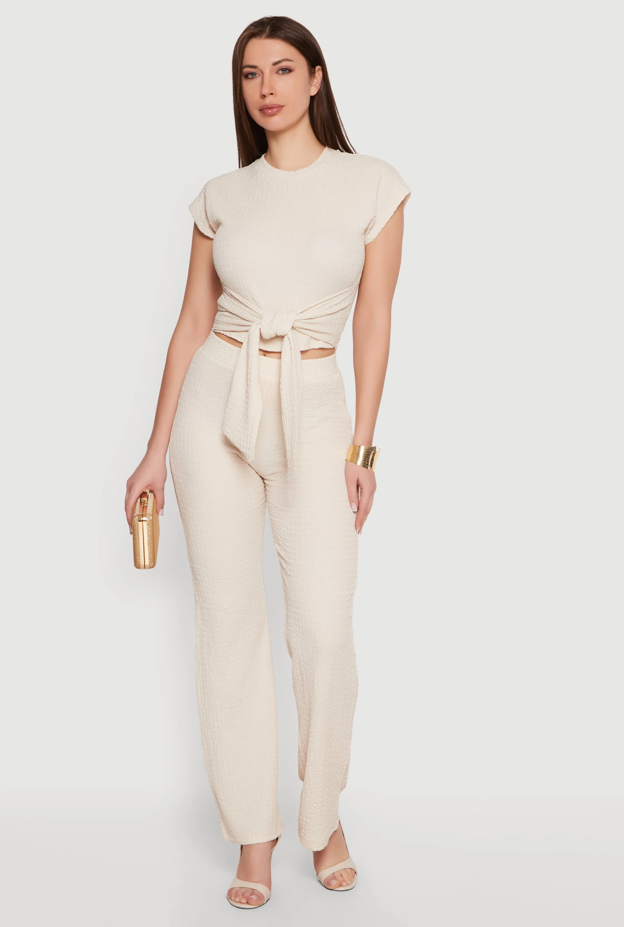 Textured Knit Tie Front Crop Top sold by Rainbow product image thumbnail 2