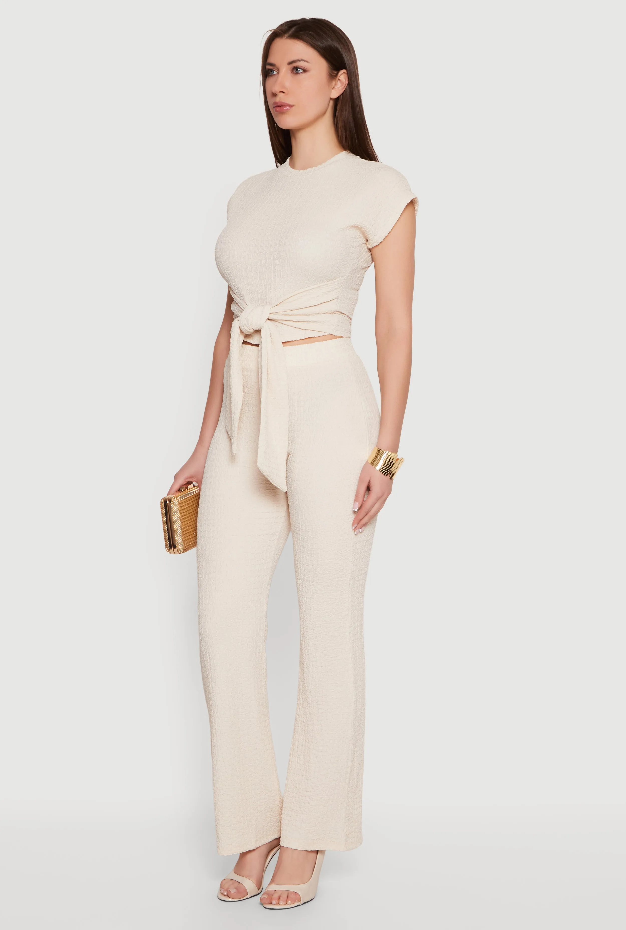 Textured Knit Tie Front Crop Top sold by Rainbow product image thumbnail 3