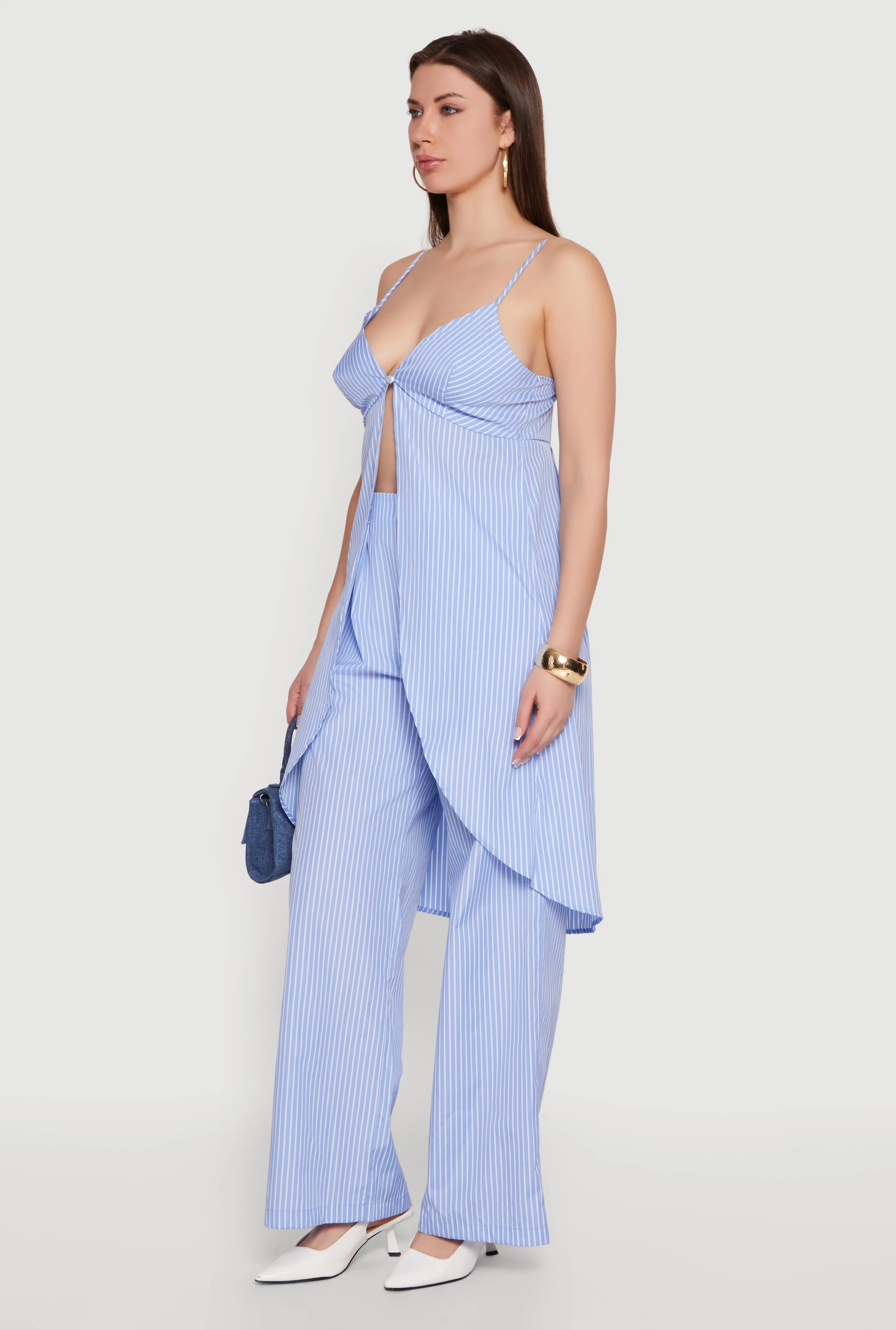 Striped Poplin One Button Flyaway Maxi Cami Top sold by Rainbow product image thumbnail 3