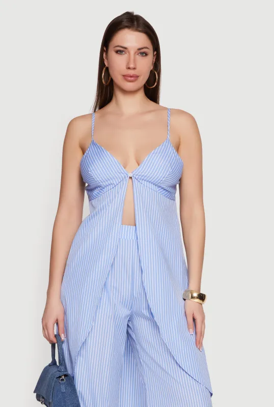 Striped Poplin One Button Flyaway Maxi Cami Top made by Rainbow