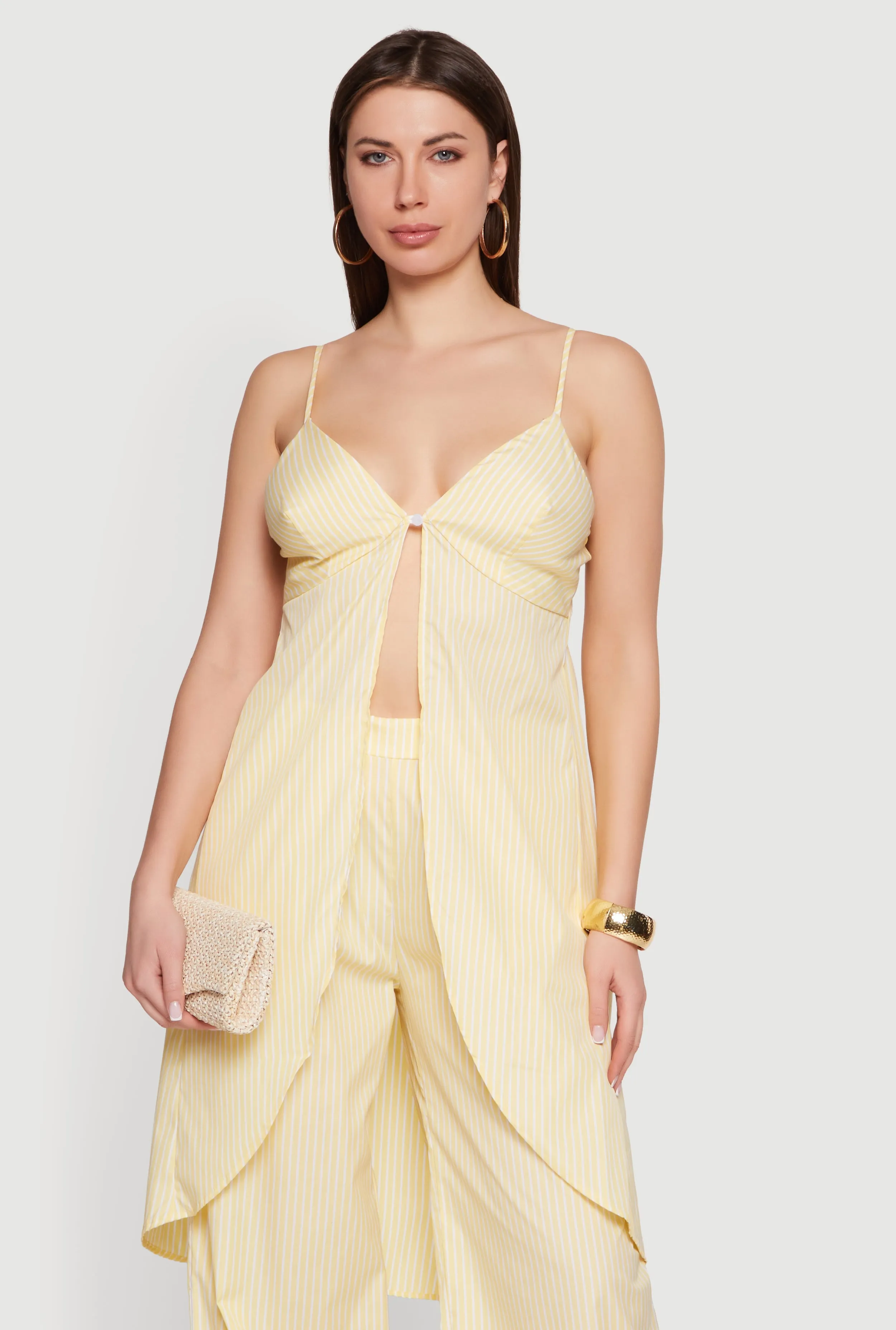 Striped Poplin One Button Flyaway Maxi Cami Top sold by Rainbow