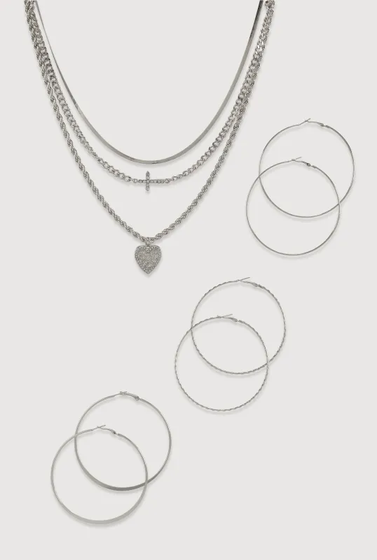 Charm Layered Necklace with Hoop Earring Trio made by Rainbow