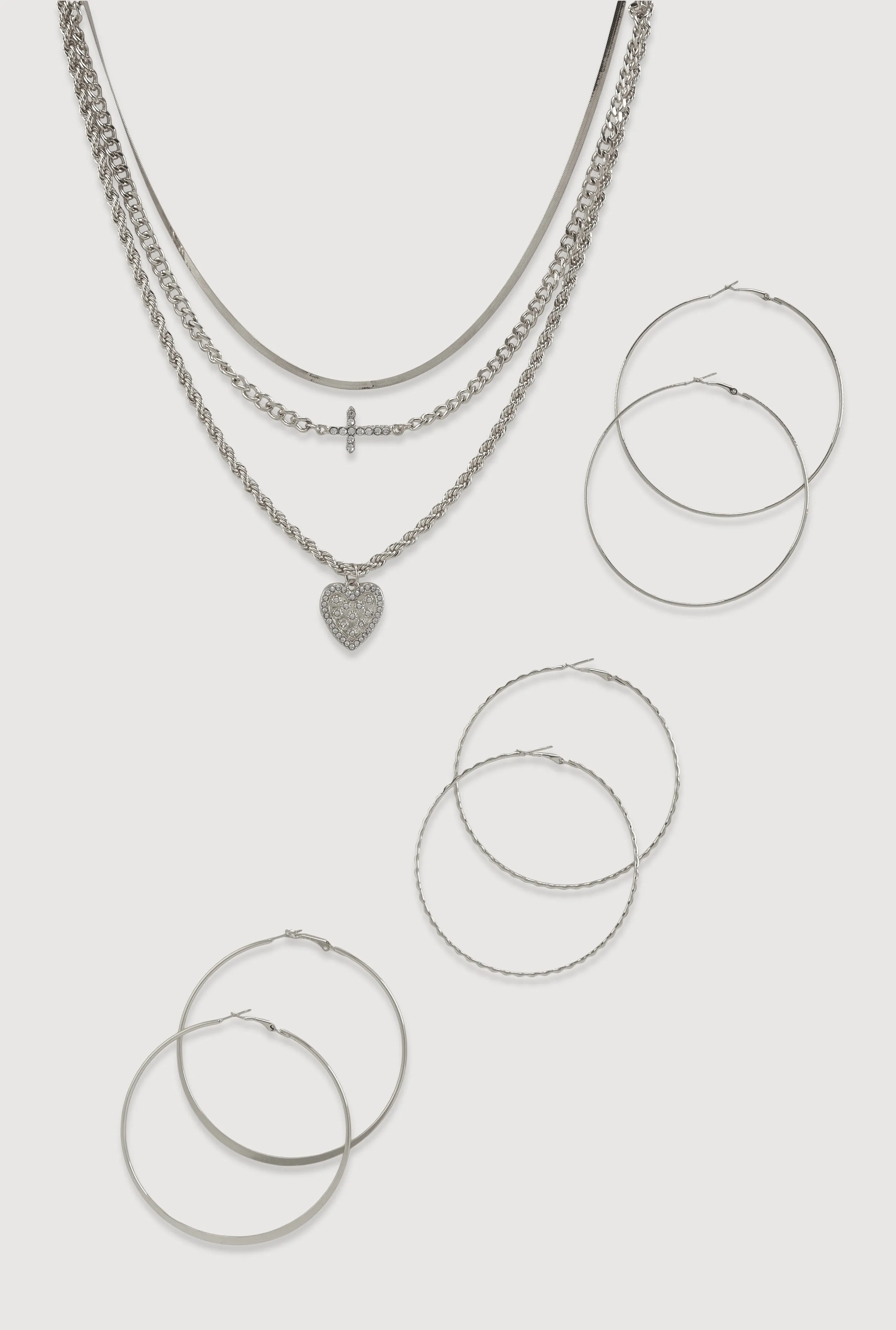 Charm Layered Necklace with Hoop Earring Trio sold by Rainbow