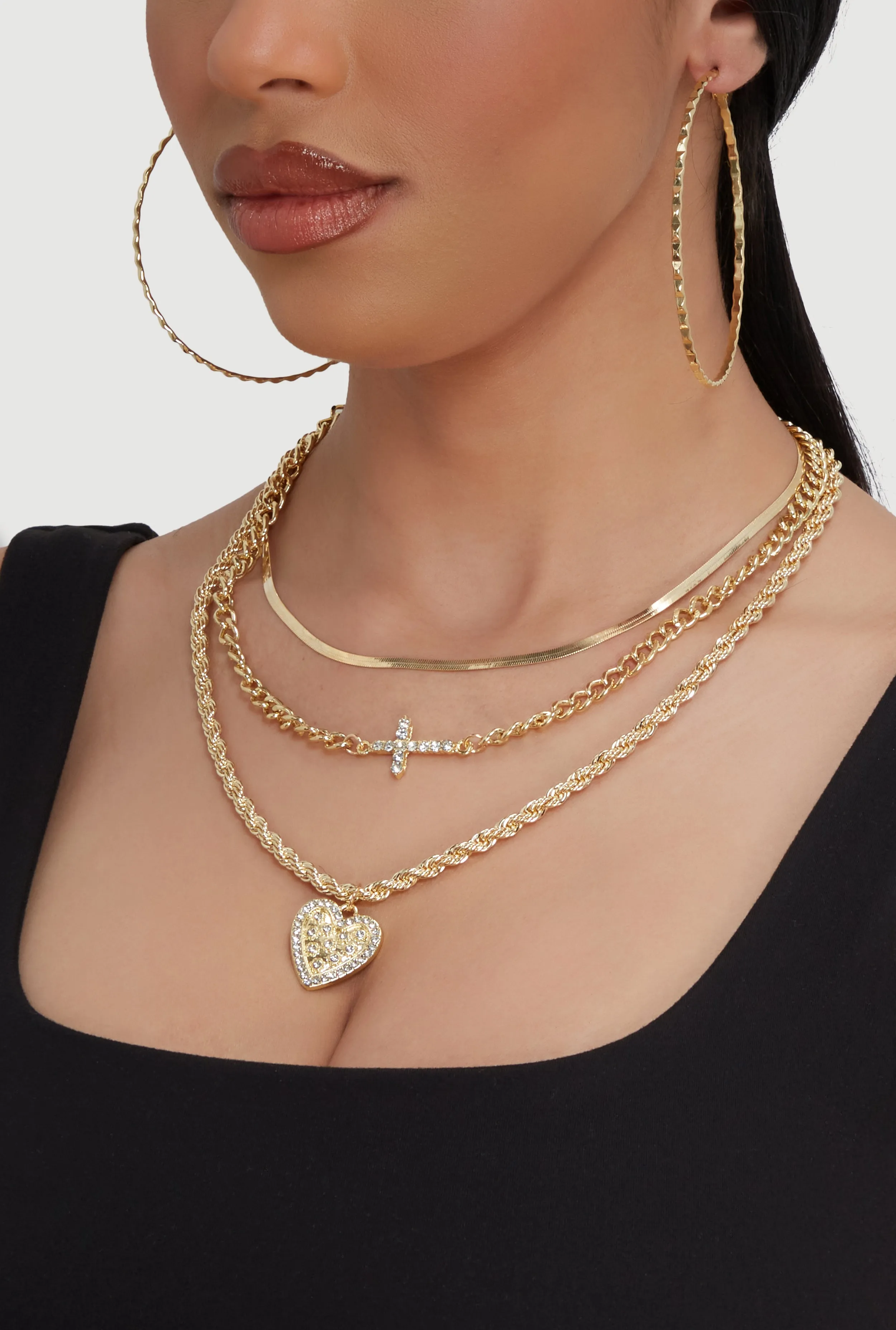 Charm Layered Necklace with Hoop Earring Trio sold by Rainbow product image thumbnail 2