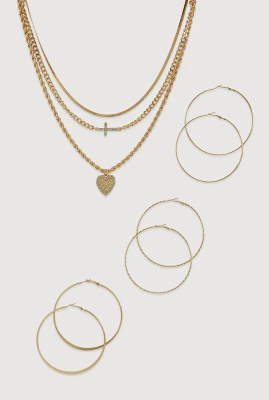 Charm Layered Necklace with Hoop Earring Trio made by Rainbow