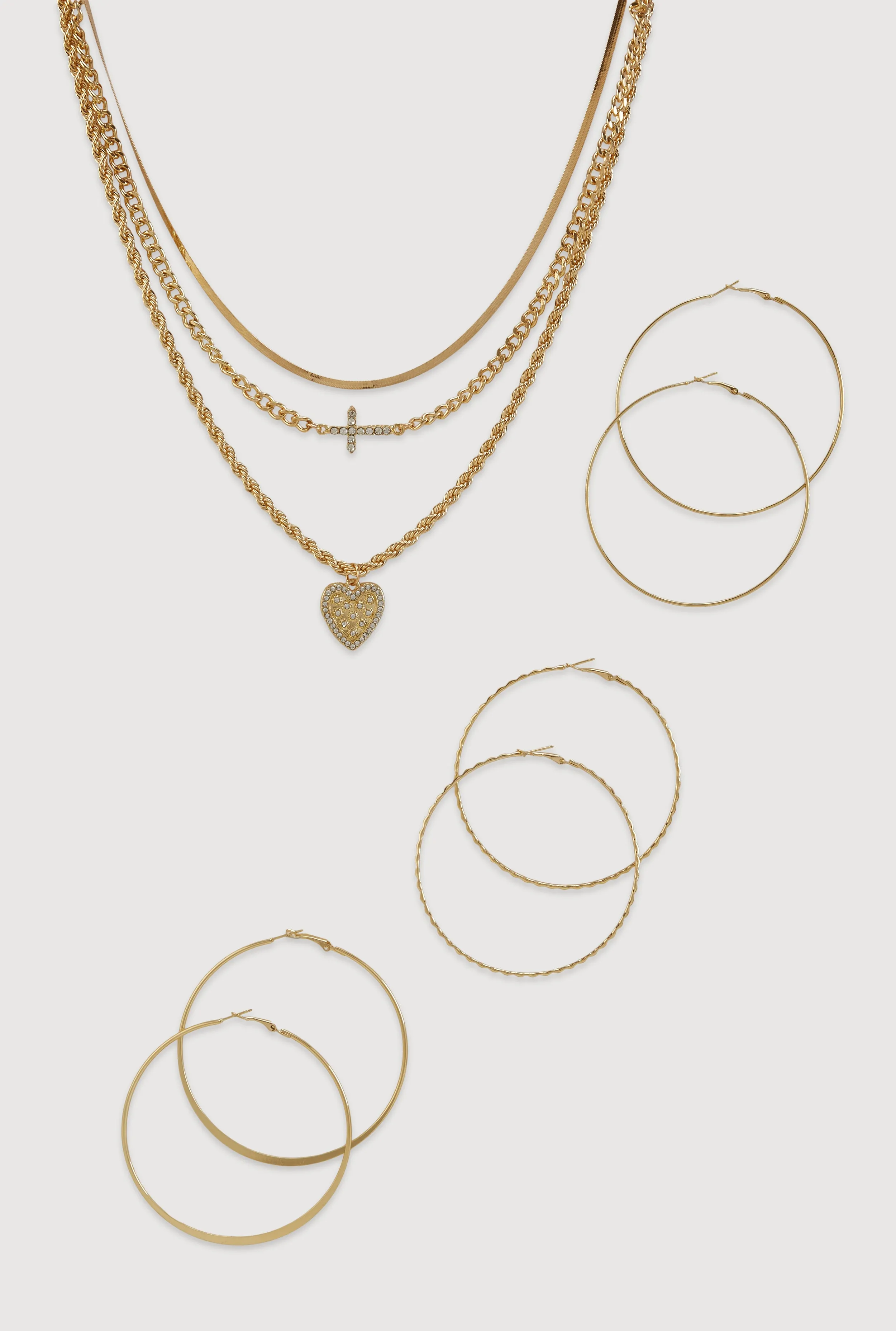 Charm Layered Necklace with Hoop Earring Trio sold by Rainbow
