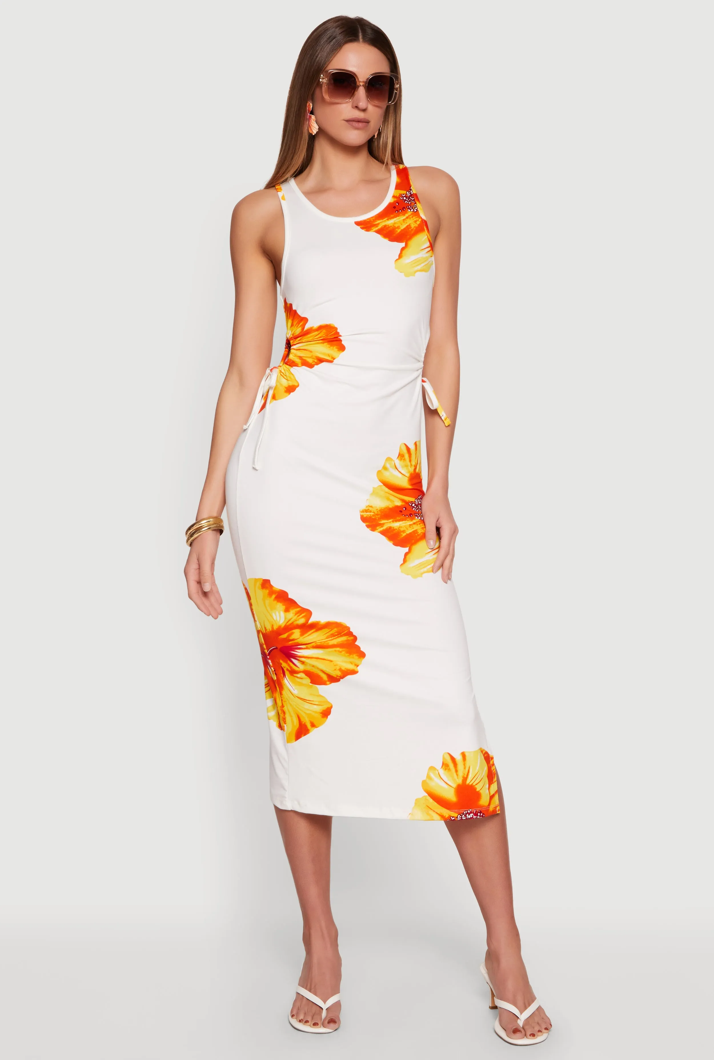 Floral Drawstring Keyhole Side Tank Dress sold by Rainbow