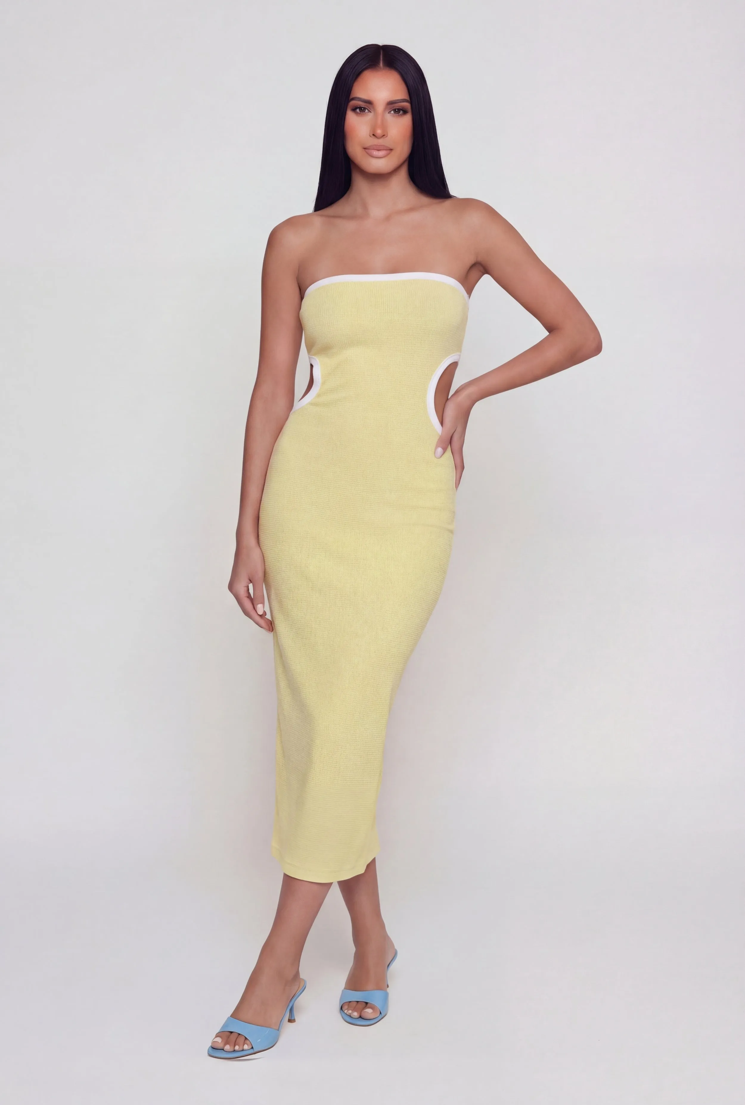 Contrast Trim Cutout Side Tube Midi Dress sold by Rainbow
