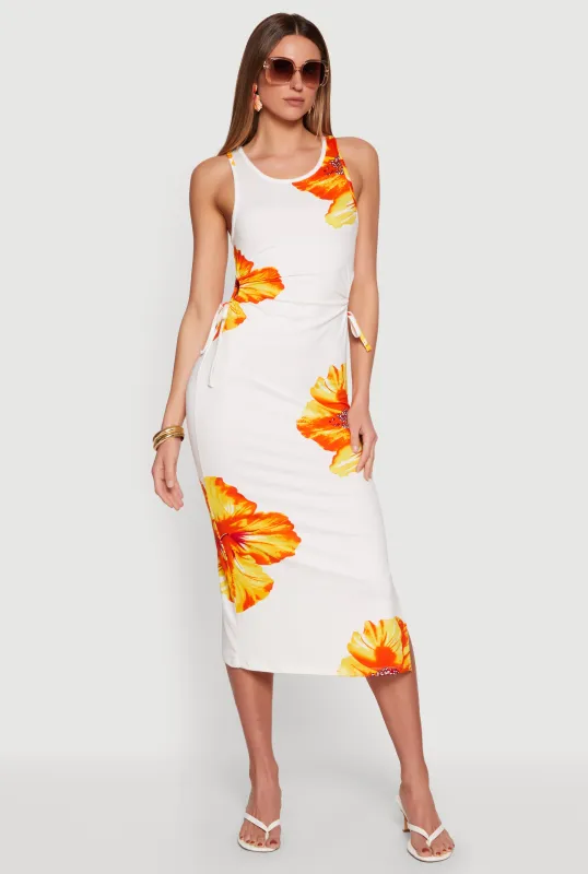 Floral Drawstring Keyhole Side Tank Dress made by Rainbow