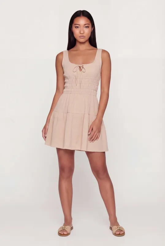 Crepe Knit Keyhole Detail Tiered Skater Dress made by Rainbow