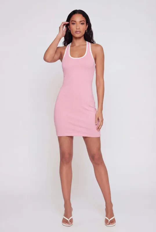 Contrast Trim Keyhole Detail Racerback Dress made by Rainbow