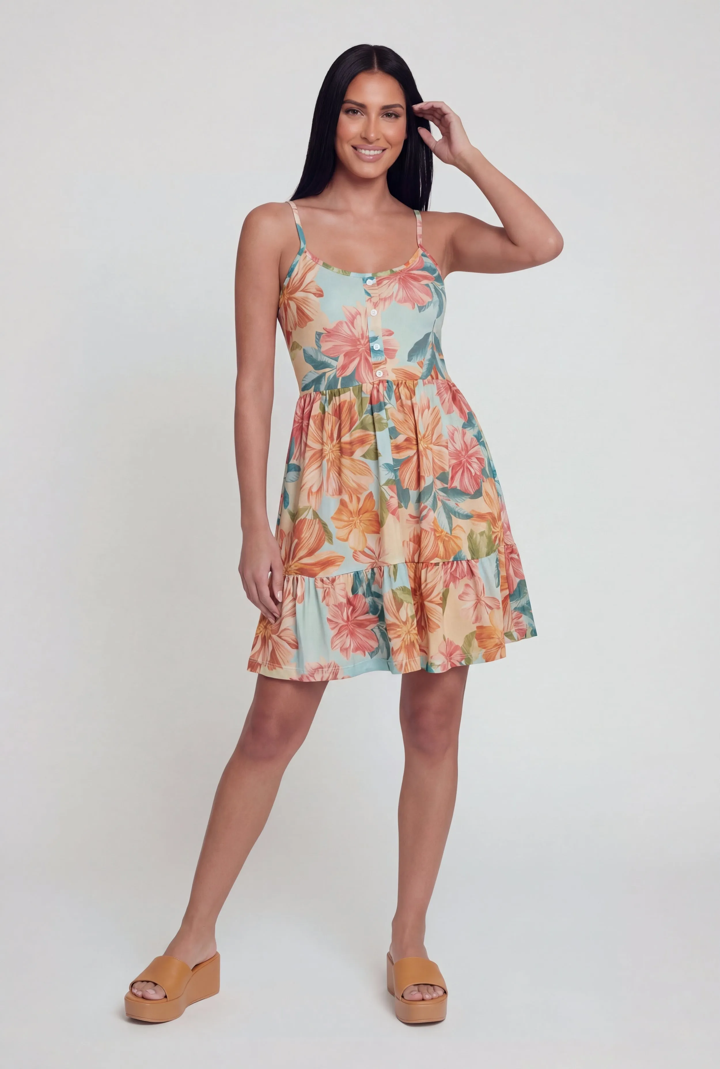 Sleeveless Floral Print Tiered Skater Dress sold by Rainbow