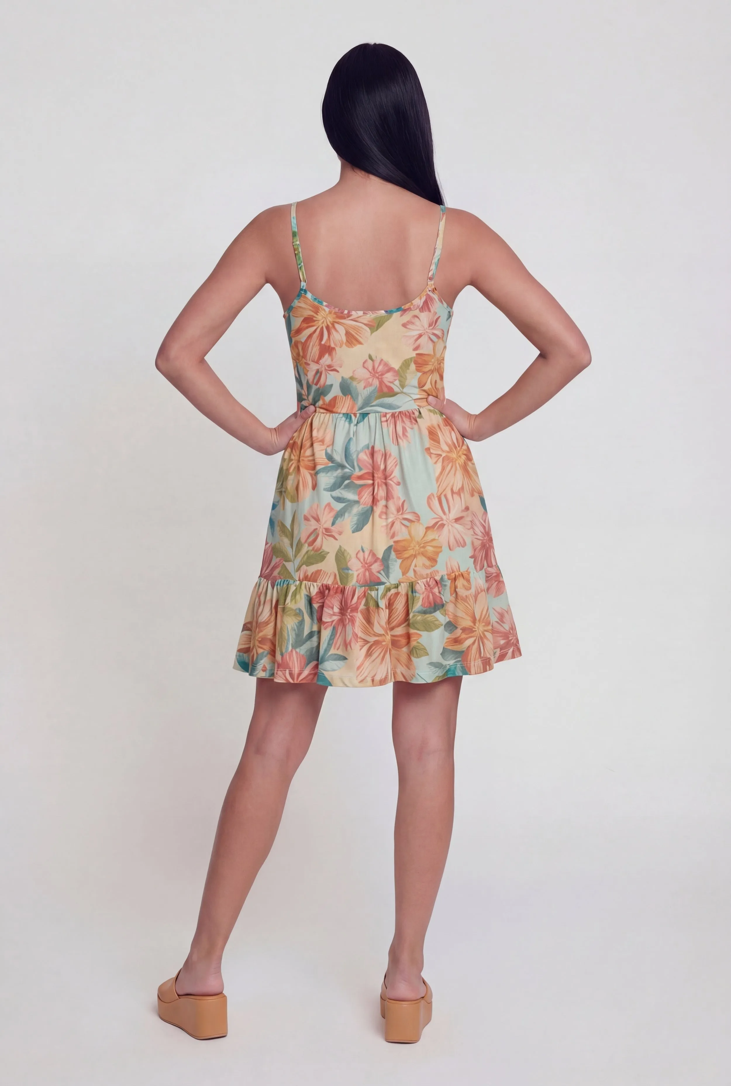 Sleeveless Floral Print Tiered Skater Dress sold by Rainbow product image thumbnail 3
