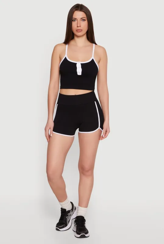 Contrast Piping Ribbed Dolphin Shorts made by Rainbow