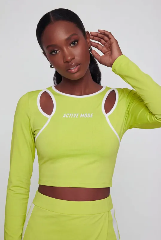 Active Mode Graphic Cutout Long Sleeve Crop Top made by Rainbow