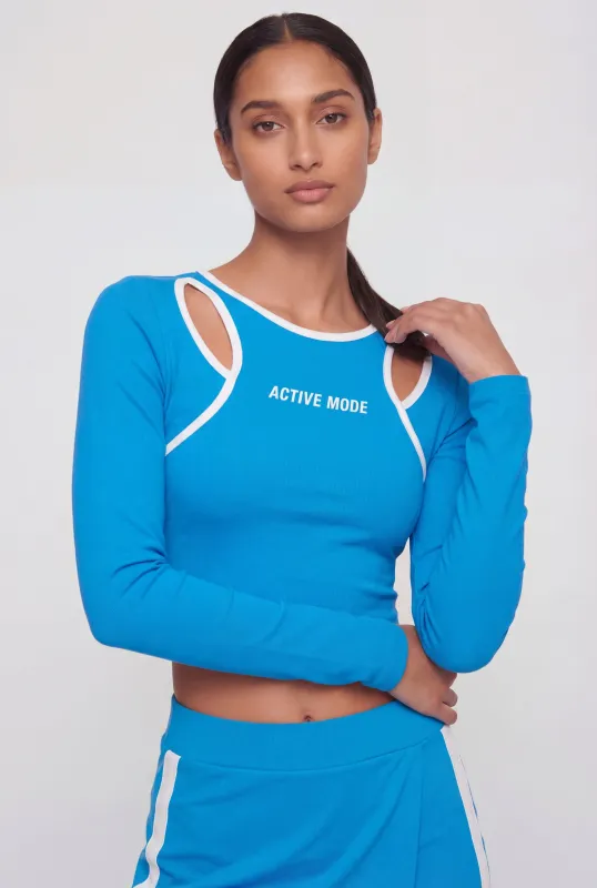 Active Mode Graphic Cutout Long Sleeve Crop Top made by Rainbow