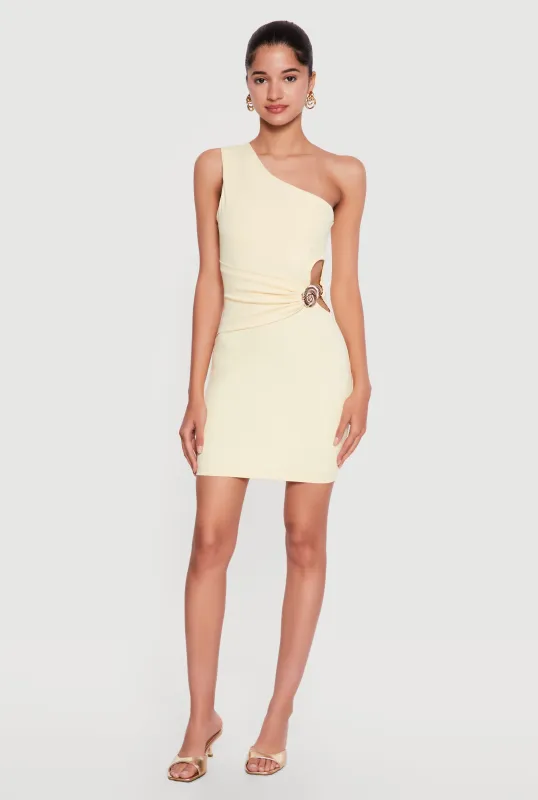One Shoulder Side Cutout Mini Dress with Metallic Seashell made by iris