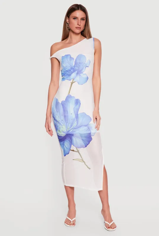 Floral Mesh Sleeveless One Shoulder Dress made by iris