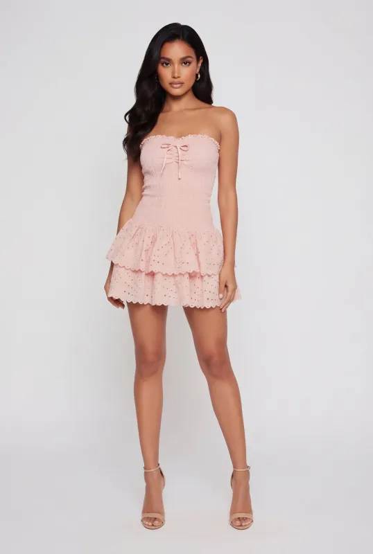 Tiered Scallop Trim Hem Smocked Tube Dress made by iris