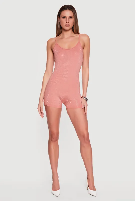 Spaghetti Strap Rhinestone Detail Romper made by Daisy