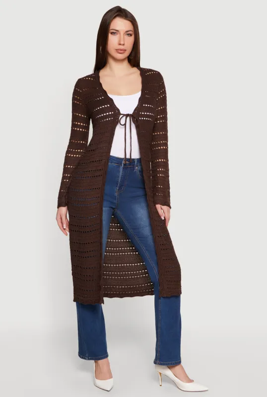 Tie Front Pointelle Long Cardigan made by Madden Girl