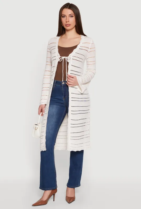 Tie Front Pointelle Long Cardigan made by Madden Girl