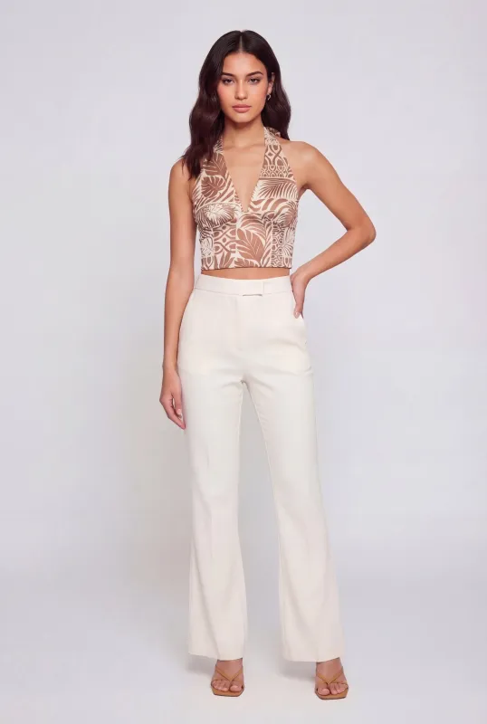 Patterned Smocked Back Cropped Halter Top made by Rainbow