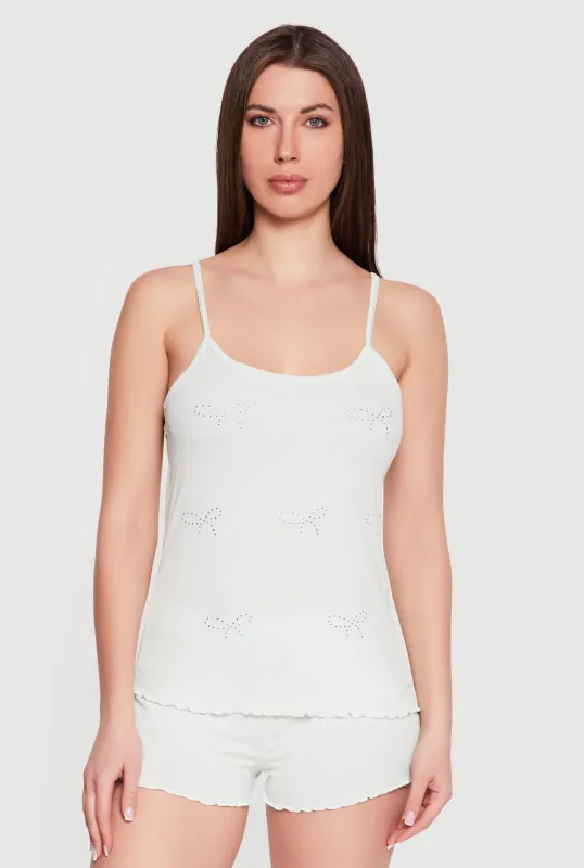 Rhinestone Bow Graphic Ribbed Knit Pajama Top and Shorts made by Rainbow