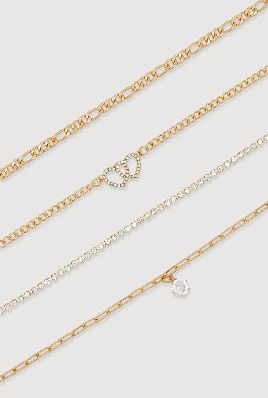 Double Heart Chain Anklets Set of 4 made by Rainbow