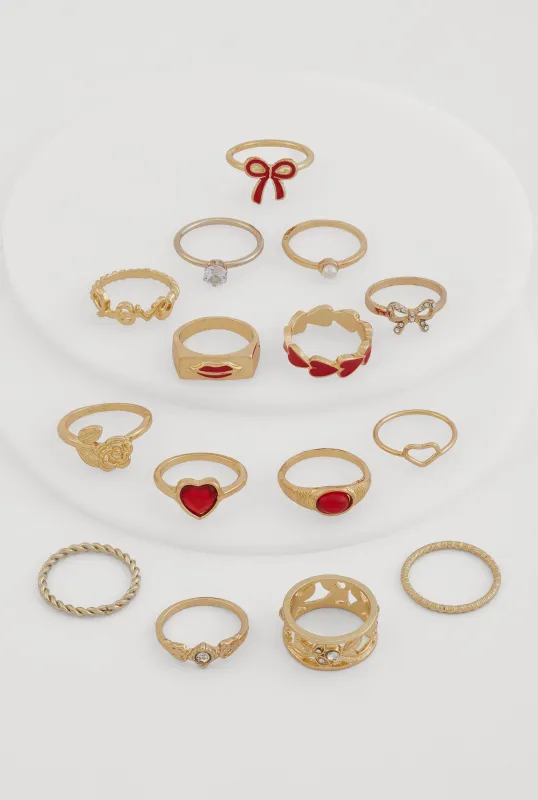 Assorted Love Heart Bow Rings Set of 15 made by Rainbow