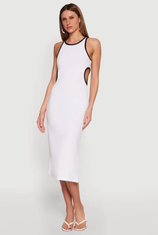 Contrast Trim Side Cut Out Midi Dress made by Rainbow