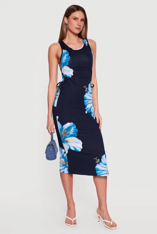 Floral Drawstring Keyhole Side Tank Midi Dress made by Rainbow