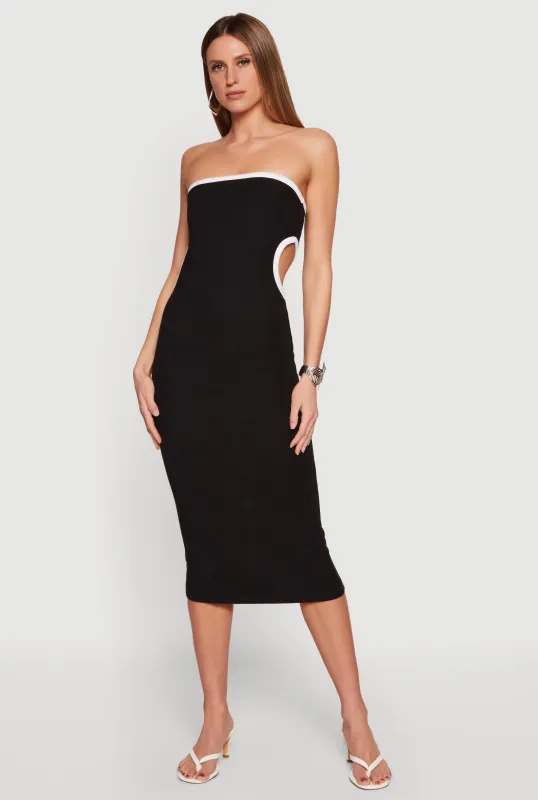 Contrast Trim Cutout Side Tube Midi Dress made by Rainbow