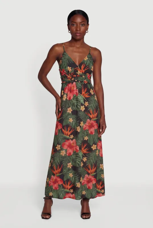 Floral Print V Neck Maxi Dress made by Rainbow