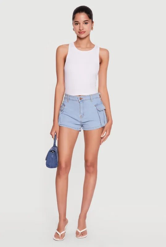 Solid Denim Cargo Shorts made by Daisy