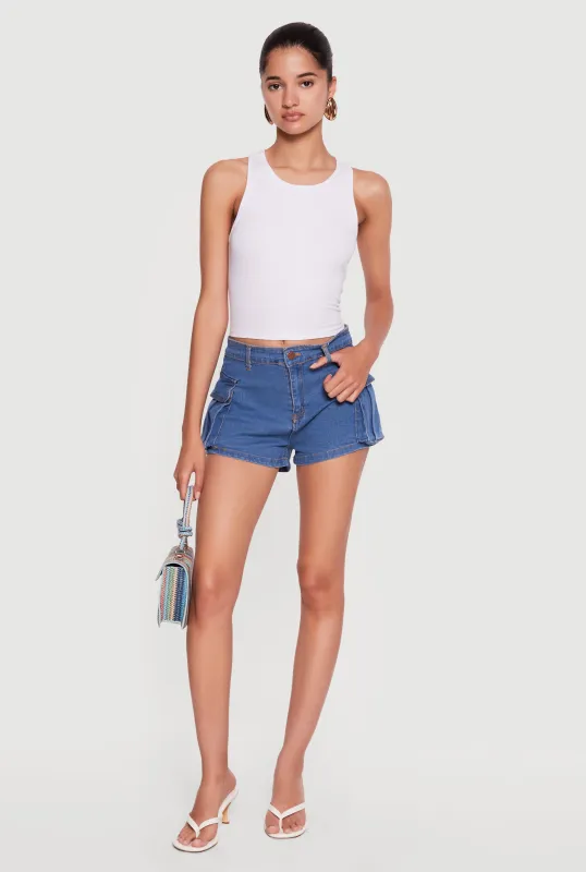 Solid Denim Cargo Shorts made by Daisy