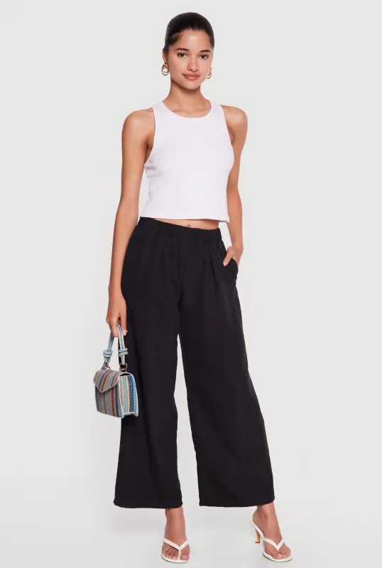 High Waisted Pleated Front Wide Leg Pants made by Rainbow