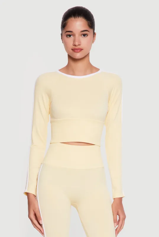 Varsity Stripe Seamless Long Sleeve Crop Top made by Rainbow