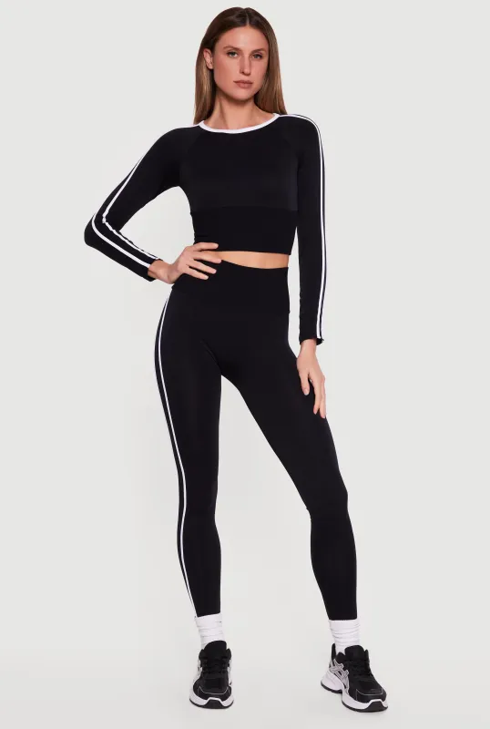 Varsity Stripe Side Seamless Leggings made by Rainbow