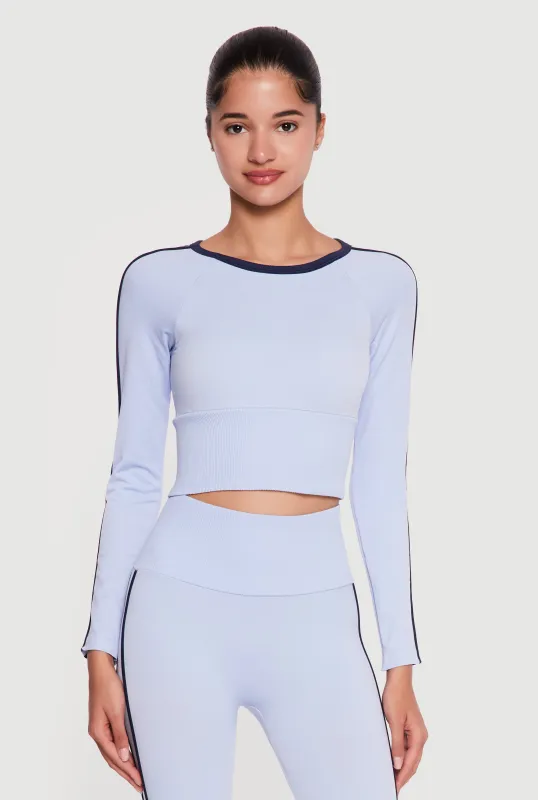 Varsity Stripe Seamless Long Sleeve Crop Top made by Rainbow