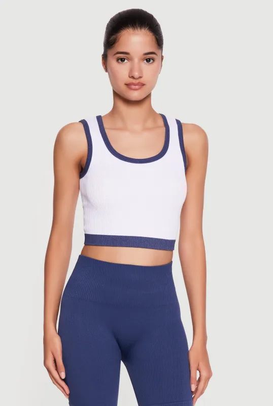 Contrast Trim Seamless Ribbed Cropped Tank Top made by Rainbow