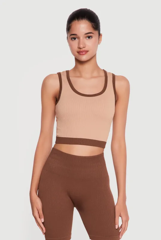 Contrast Trim Seamless Ribbed Cropped Tank Top made by Rainbow