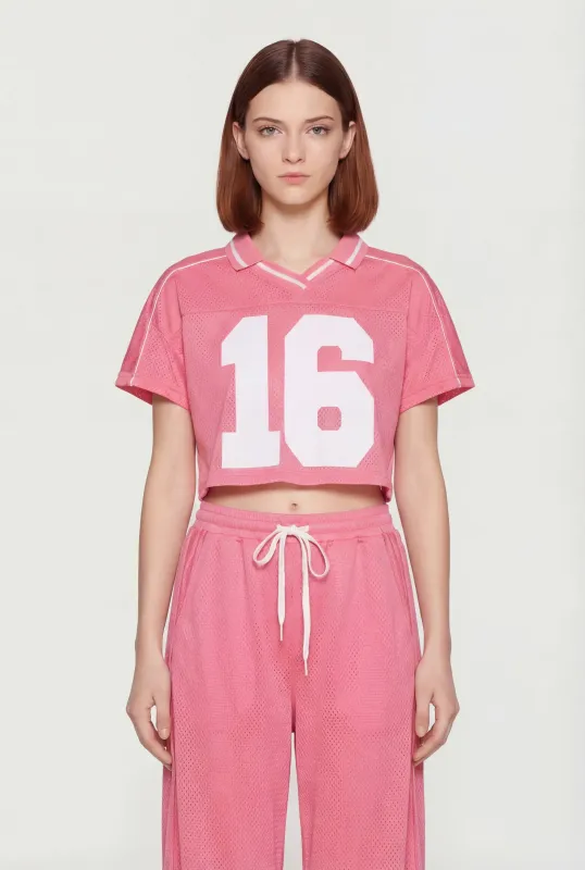Collared 16 Graphic Cropped Mesh Jersey made by Rainbow