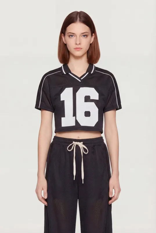 Collared 16 Graphic Cropped Mesh Jersey made by Rainbow