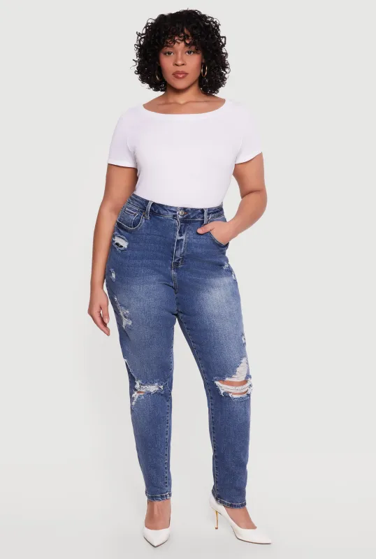 Plus Size WAX Distressed Mom Jeans made by Rainbow