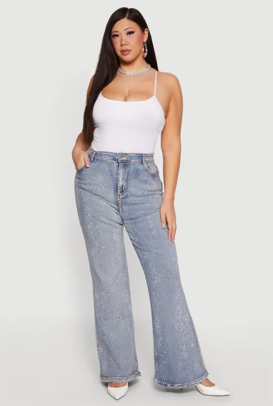 Plus Size High Waisted Rhinestone Flare Leg Jeans made by Daisy