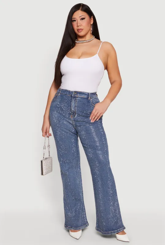Plus Size High Waisted Rhinestone Flare Leg Jeans made by Daisy