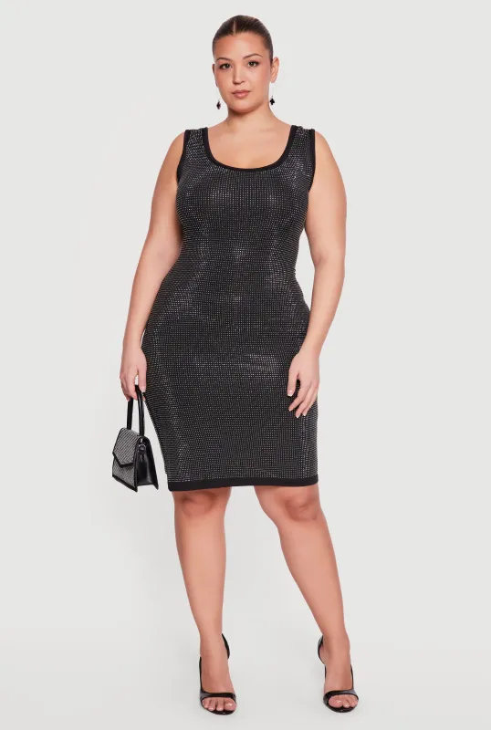 Plus Size Sleeveless Rhinestone Mini Dress made by Daisy