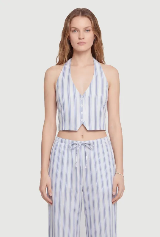 Striped Tie Back Cropped Halter Vest made by Rainbow