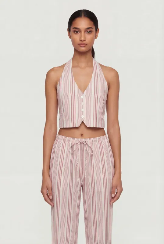 Striped Tie Back Cropped Halter Vest made by Rainbow
